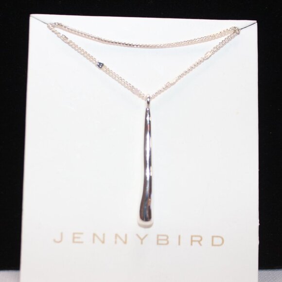 Jenny Bird "Leana" Double-Chain Silver Necklace with Bar Pendent - Picture 3 of 10